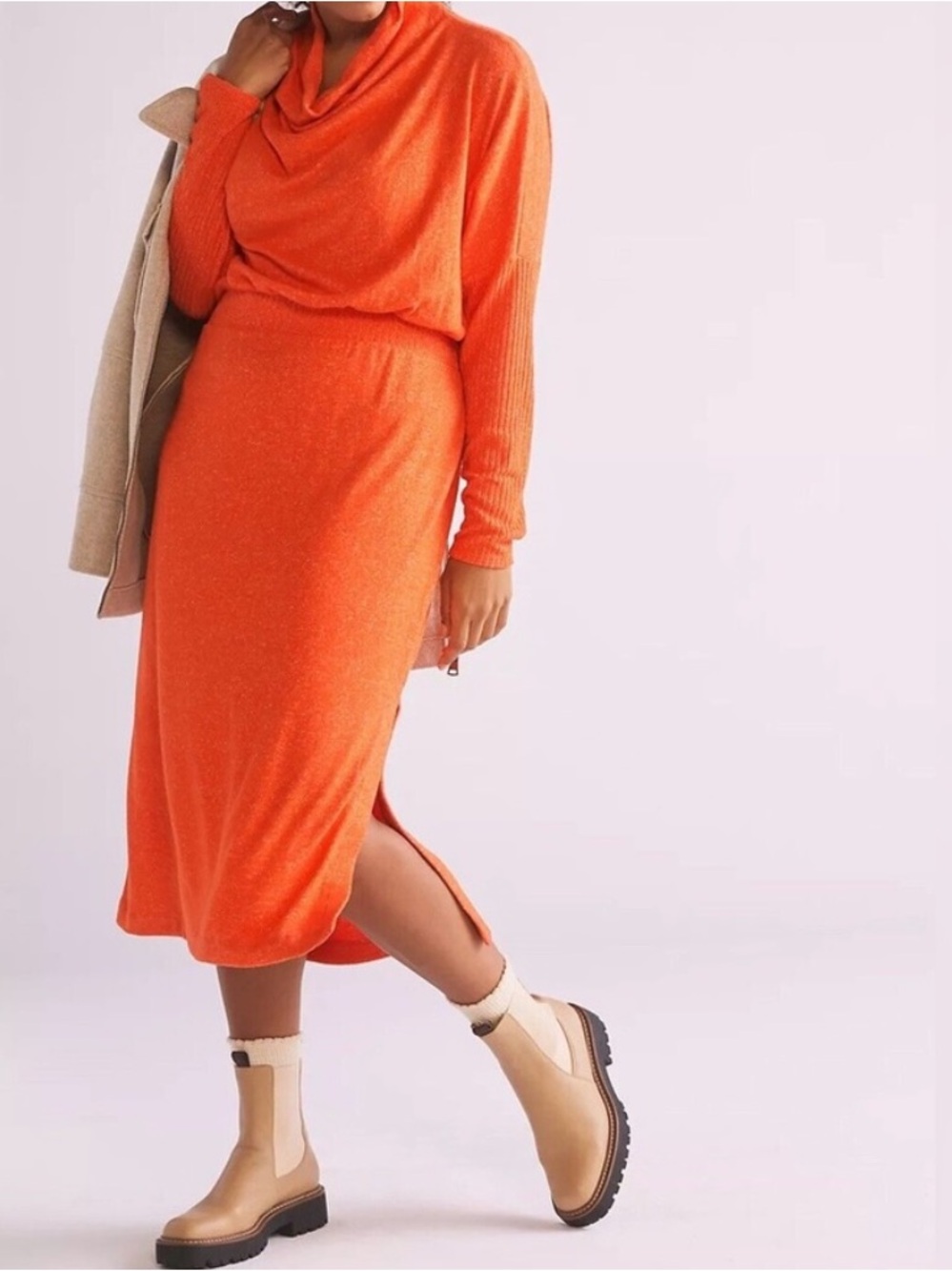 NWT! Daily Practice by Anthropologie Orange Draped Cowl Neck Sweater Dress - Picture 10 of 10